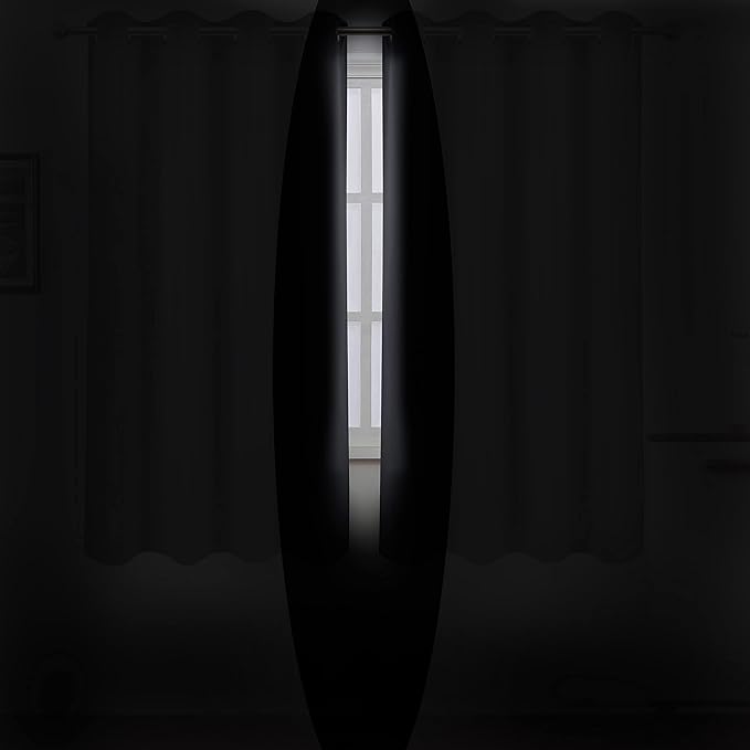 LEMOMO Black Thermal Blackout Curtains/52 x 72 Inch/Set of 2 Panels Room Darkening Curtains for Bedroom