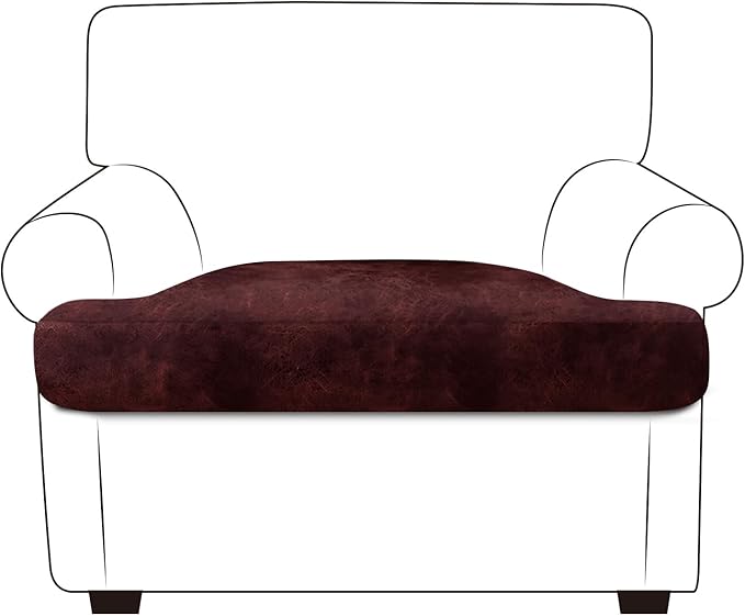 Leather Look Couch Cushion Covers Sofa Seat Slipcovers Sets Couches Furniture Protector for Sectional Armchair Loveseat Pets Kids Stretch Spandex Fabric (1 T-Cushion Armchair, Burgundy)