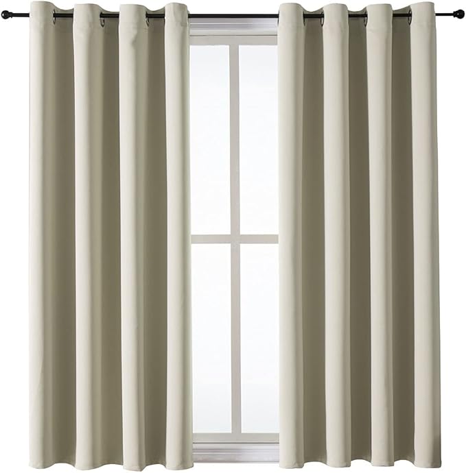 ChrisDowa Grommet Room Darkening Curtains for Bedroom and Living Room - 2 Panels Set Thermal Insulated Blackout Curtains (Beige, 52W x 45L)