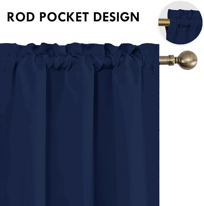 DWCN Kitchen Curtains for Small Windows 45 inch Long 2 Panels Set, Navy Blackout Room Darkening Short Drapes for Bedroom, Rod Pocket Thermal Insulated Window Treatment (W38 x L45 Inch, Navy Blue)