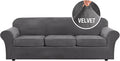 H.VERSAILTEX Velvet 4 Piece High Stretch Sofa Slipcover Cover Furniture Protector Form Fit Luxury Thick Velvet Extra Large Sofa Cover for 3 Cushion Couch Width Up to 105 Inch (XL Sofa, Gray)