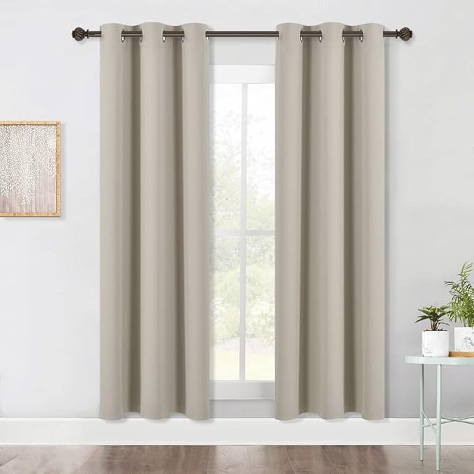 NICETOWN Modern Blackout Curtains Noise Reducing, Thermal Insulated and Privacy Room Darkening Drape Panels for Boy's Guest Room Door Window (Natural, 2 Panels, W42 x L72 -Inch)