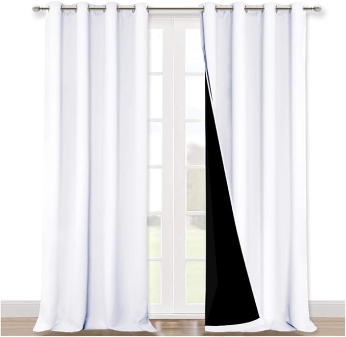 NICETOWN White 100% Blackout Curtains for Windows, Pack of 2, 52 inches W x 120 inches L, Super Heavy-Duty Black Lined Total Darkness Drapes for Bedroom, Privacy Assured Window Treatment for Patio