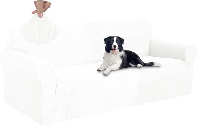 U-NICE HOME Oversized Stretch Sofa Slipcover, Soft Jacquard Fabric Couch Cover, Pet Friendly Furniture Protector, Ivory White
