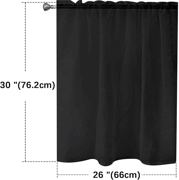 SpaceDresser Basic Rod Pocket Sheer Voile Window Curtain Panels Black 1 Pair 2 Panels 26 Width 30 Inch Long for Kitchen Bedroom Children Living Room Yard（Black，26Wx 30L）