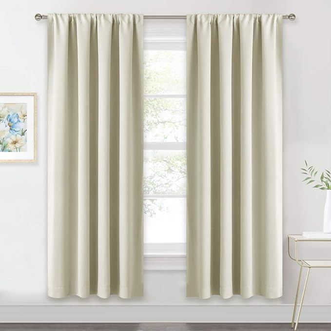 RYB HOME Extra Wide Curtains for Bedroom Living Room 72 inches Long, Thermal Insulated Privacy Drapes for Nursery Home Theater Dining Room, Width 62 by Length 72, Beige, 2 Panels