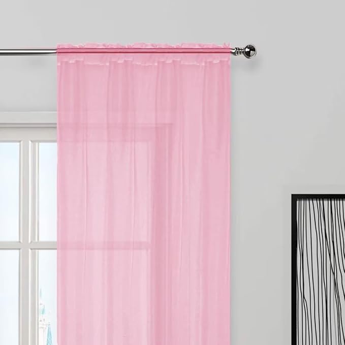 SpaceDresser Sheer Light Pink Curtains 4 Panels Rod Pocket Semi-Sheer Curtain 54 Inches Long Light Filtering Voile Window Drapes for Bedroom Living Room Kitchen, Each 52W x 54L