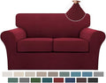Turquoize 3 Piece Sofa Covers for 2 Cushion Couch Sofa Slipcover Soft Couch Cover for Dogs-Washable Sofa Furniture Covers with 2 Individual Cushion Covers, Thick Jacquard Fabric (Loveseat, Burgundy)