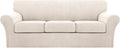 Turquoize 4 Piece Sofa Covers for 3 Cushion Couch Sofa Slipcover Soft Couch Cover for Dogs Washable Furniture Cover with 3 Individual Large Cushion Covers Feature Fabric (Large Sofa, Ivory)