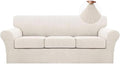 Turquoize 4 Piece Sofa Covers for 3 Cushion Couch Sofa Slipcover Soft Couch Cover for Dogs-Washable Sofa Furniture Covers with 3 Individual Cushion Covers, Jacquard Fabric (3 Cushion Sofa, Ivory)