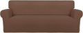 PureFit Super Stretch Sofa Slipcover – Spandex Non Slip Soft Couch Sofa Cover, Washable Furniture Protector with Non Skid Foam and Elastic Bottom for Kids, Pets （Sofa, Brown）
