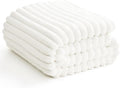 HIMEET Off White Ribbed King Size Blanket for Bed - 300GSM Lightweight Fleece Blanket for Men Women, Large Cozy Sofa Couch Bed Blankets Gifts, Striped Spring Home Room Decor, Off White, 108x90 Inches