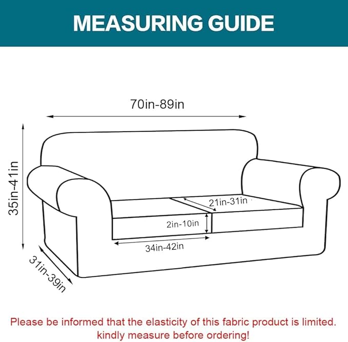 Turquoize 3 Piece Sofa Covers For 2 Cushion Couch Sofa Slipcover Soft Couch Cover For Dogs-Washable Sofa Furniture Covers With 2 Individual Cushion Covers, Feature Thick Fabric (2 Cushion Sofa, Ivory)