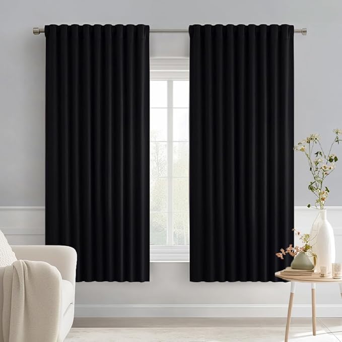 MIULEE Black Back Tab Blackout Curtains 54 Inch Length 2 Panels Set for Living Room Bedroom Privacy, Halloween Rod Pocket/Pinch Pleat Thermal Insulated Room Darkening Pleated Light Blocking Drapes