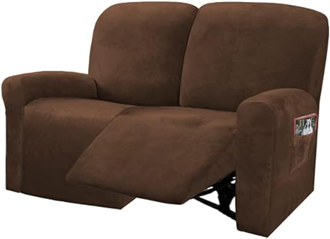 ULTICOR Reclining Love Seat Slipcover, 48" - 65" L, 6-Piece Velvet Stretch Loveseat Reclining Sofa Covers, 2 seat Love seat Recliner Cover, Thick, Soft, Washable (Chocolate)