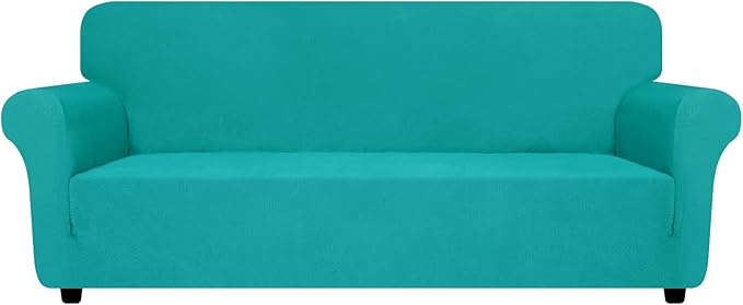 ZNSAYOTX Super Stretch Sofa Cover (72"-92"), New Striped Sofa Covers Fitted Slipcovers with Elastic Bottom, Dog Cat Pets Proof Spandex Washable Fabric Comfortable & Durable (Peacock Teal, Sofa)