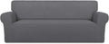 PureFit Super Stretch Sofa Slipcover – Spandex Non Slip Soft Couch Sofa Cover, Washable Furniture Protector with Non Skid Foam and Elastic Bottom for Kids, Pets （Oversized Sofa, Gray ）