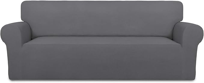PureFit Super Stretch Sofa Slipcover – Spandex Non Slip Soft Couch Sofa Cover, Washable Furniture Protector with Non Skid Foam and Elastic Bottom for Kids, Pets （Oversized Sofa, Gray ）