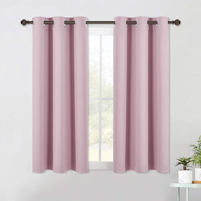 NICETOWN Blackout Curtain Panels for Bedroom, 2 Panels, Baby Pink, W42 x L40-inch, Thermal Insulated Grommet Top Blackout Draperies and Drapes for Basement