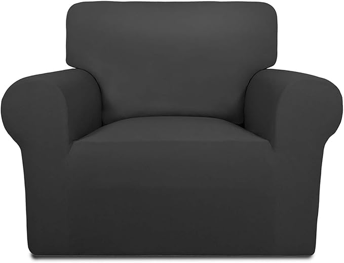 PureFit Super Stretch Chair Sofa Slipcover – Spandex Non Slip Soft Couch Sofa Cover, Washable Furniture Protector with Non Skid Foam and Elastic Bottom for Kids, Pets （Chair, Dark Gray）