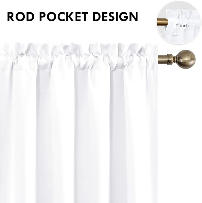 DWCN White Curtains for Living Room Thermal Insulated, 50% Light Blocking Curtains for Bedroom, Dining Room Window, W 52x L 95 Inch, Set of 2 Rod Pocket Curtain Panels