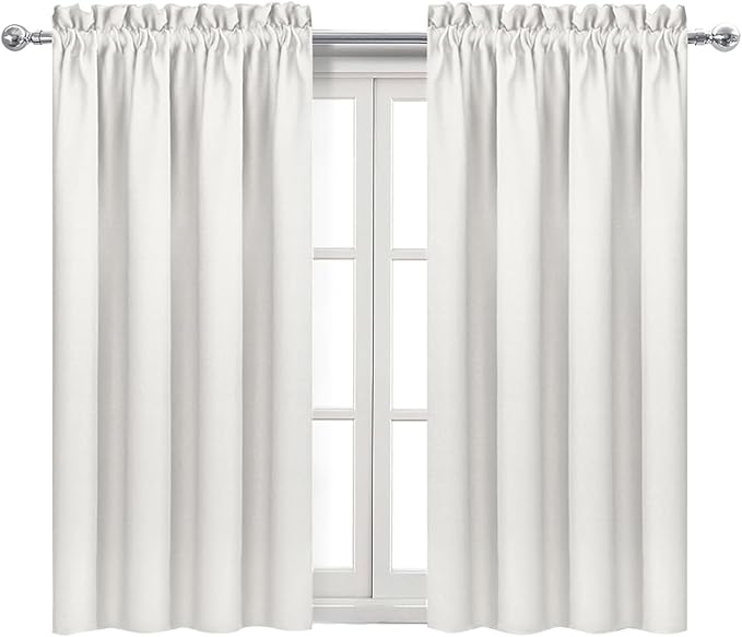 DWCN Blackout Curtains Thermal Insulated, Energy Saving & Noise Reducing Bedroom and Living Room Curtains, Ivory, W 52x L 54 Inch, Set of 2 Rod Pocket Curtain Panels