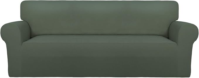 PureFit Super Stretch Sofa Slipcover – Spandex Non Slip Soft Couch Sofa Cover, Washable Furniture Protector with Non Skid Foam and Elastic Bottom for Kids, Pets （Sofa, Grayish Green）