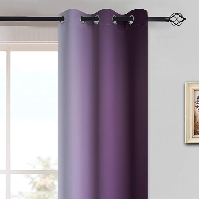 Yakamok Light Blocking Ombre Curtains, Greyish White and Purple Gradient Color Curtains, Room Darkening Grommet Window Drapes for Bedroom(Purple, 42x84 Inch, 2 Panels)