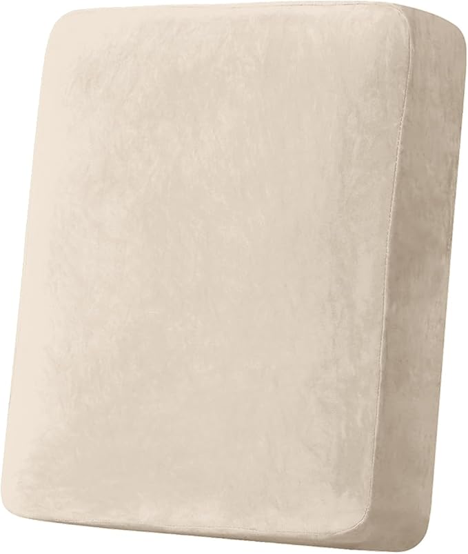 Couch Cover Stretch Velvet Sofa Cushion Cover 1-Piece - Elastic Washable Slipcover for Seat or Backrest, Couch Seat Covers for Sofas (Cream)