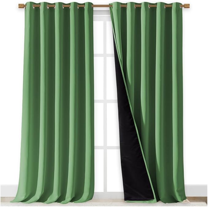 NICETOWN Total Shade Curtains and Draperies, Forest Green, Package of 2, 62 inches Wide x 95 inches, LongHeavy-Duty Full Light Shading Drapes with Black Liner Backing for Villa/Hall/Dorm Window