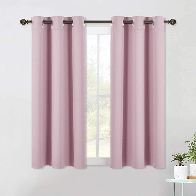 NICETOWN Blackout Window Curtains 60 inch Length 2 Panels, 34 x 60 Inch, Baby Pink, Grommet Top Room Darkening Thermal Insulated Solid Vertical Drapes for Bedroom/Kid Room