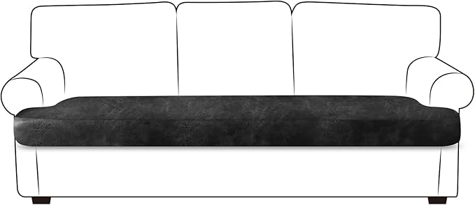 Leather Look Couch Cushion Covers Sofa Seat Slipcovers Sets Couches Furniture Protector for Sectional Armchair Loveseat Pets Kids Stretch Spandex Fabric (1 T-Cushion Sofa, Dark Grey)