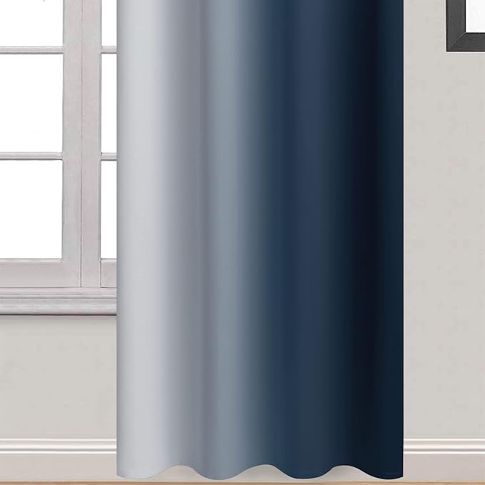 Yakamok Room Darkening Ombre Curtains 84 Inch Length, Navy Blue and Greyish White Thermal Insulated Gradient Color Curtains,Light Blocking Grommet Window Drapes for Bedroom,52 Inch Width,2 Panels