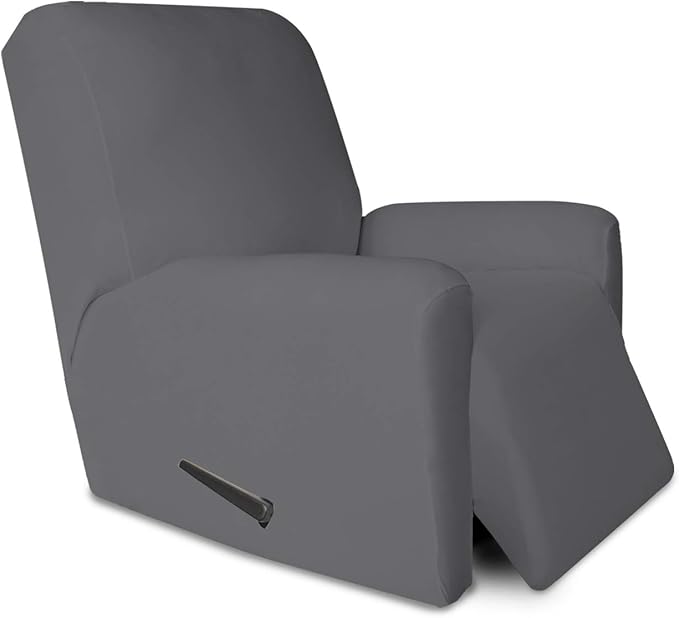 PureFit Super Stretch Chair Sofa Slipcover with Pocket – Spandex Non Slip Soft Couch Sofa Cover, Washable Furniture Protector with Elastic Bottom for Kids, Pets （Recliner, Gray ）