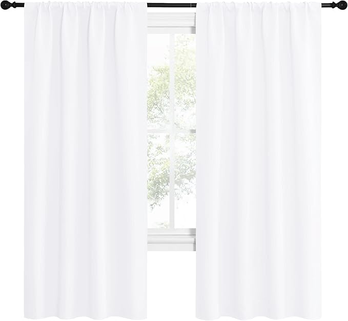 NICETOWN 50% Light Blocking Kitchen Curtains - Window Treatment Rod Pocket Curtains/Drapes for Bedroom (2 Panels, 42 by 72, White)
