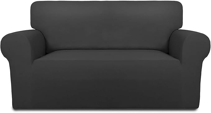 PureFit Super Stretch Sofa Slipcover – Spandex Non Slip Soft Couch Sofa Cover, Washable Furniture Protector with Non Skid Foam and Elastic Bottom for Kids, Pets （Loveseat, Dark Gray）