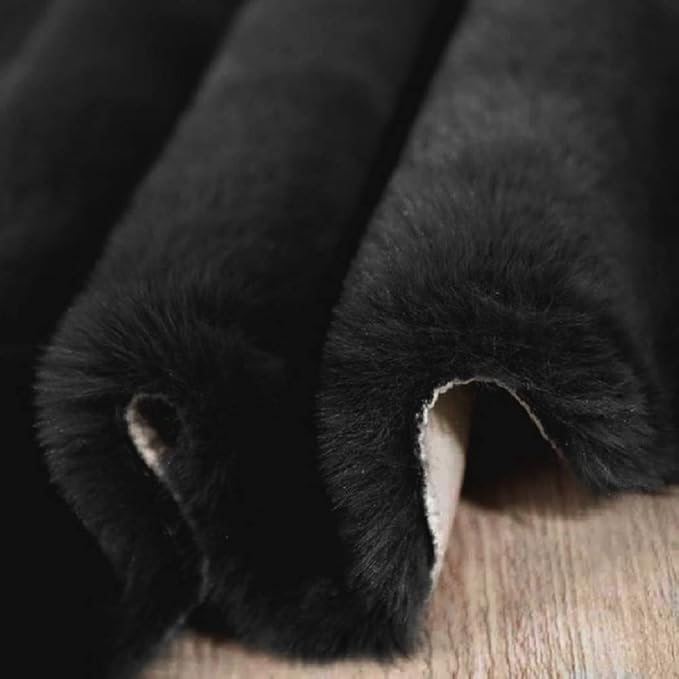 ORINOVA Black Shag Washable Fluffy Fur Area Rugs for Bedroom Living Room Faux Rabbit Fur Nursery Rug 2x6 Cute Shaped Rug Room Décor