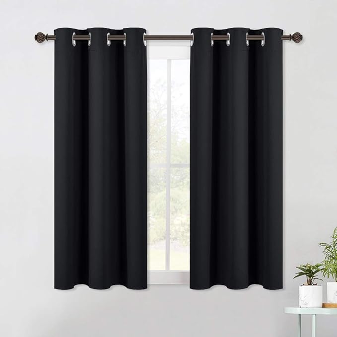 NICETOWN Blackout Draperies Window Curtain Panels, Autumn/Winter Thermal Insulated Solid Grommet Blackout Curtains/Drapes for Living Room (Set of 2, 42 Inch by 54 Inch, Black)
