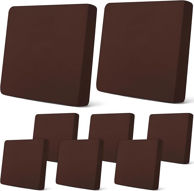Newwiee 8Pcs Patio Cushion Covers Stretch Outdoor Cushion Cover Replacement for Patio Furniture Sofa Couch Slipcovers, Soft Flexibility Washable Furniture Protector(Waterproof Pure,Dark Coffee)