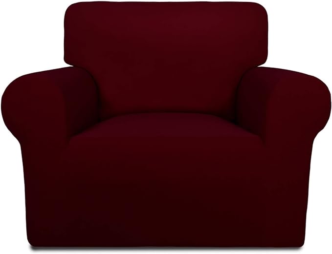 PureFit Super Stretch Chair Sofa Slipcover – Spandex Non Slip Soft Couch Sofa Cover, Washable Furniture Protector with Non Skid Foam and Elastic Bottom for Kids, Pets （Chair, Wine）