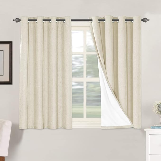 H.VERSAILTEX 100% Blackout Curtains for Bedroom Thermal Insulated Linen Textured Curtains Heat and Full Light Blocking Drapes Living Room Curtains 2 Panel Sets, Bleached Sand, 52x45 Inch