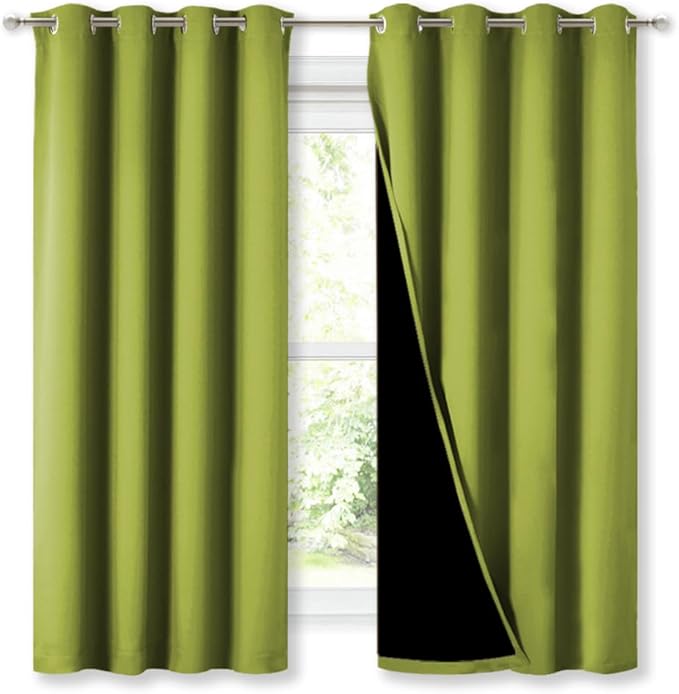 NICETOWN Extra Long Truly Blackout Drapes for Hall and Villa, 46" Width Each Panel, 45" Length, Fresh Green, 2 Pieces, 100% Blackout Window Curtain Panels with Black Lined for Night Shift Worker