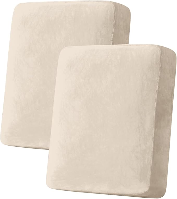 Couch Cover Stretch Velvet Sofa Cushion Cover 2-Piece - Elastic Washable Slipcover for Seat or Backrest, Couch Seat Covers for Sofas (Cream)
