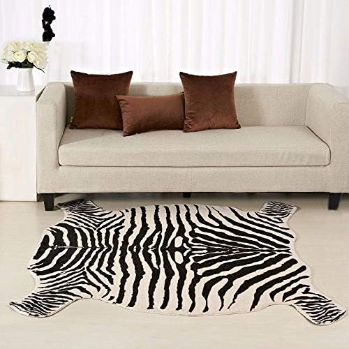 Zebra Rug Faux Zebra Print Area Rug Animal Hide Mat/Carpets for Living Room Yellowish Cream 4x4.6 Feet