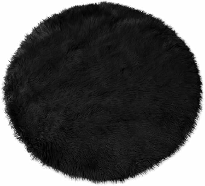 Goolela Black Round Rug 4ft Circle Fluffy Fuzzy Furry Rug for Bedroom Living Room Dorm Faux Sheepskin Fur Shaggy