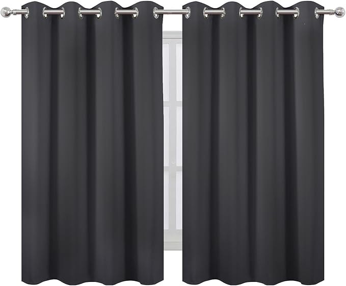LEMOMO Blackout Curtains 66 x 54 Inch Long Dark Grey Curtains Set of 2 Panels Room Darkening Curtains for Bedroom and Living Room