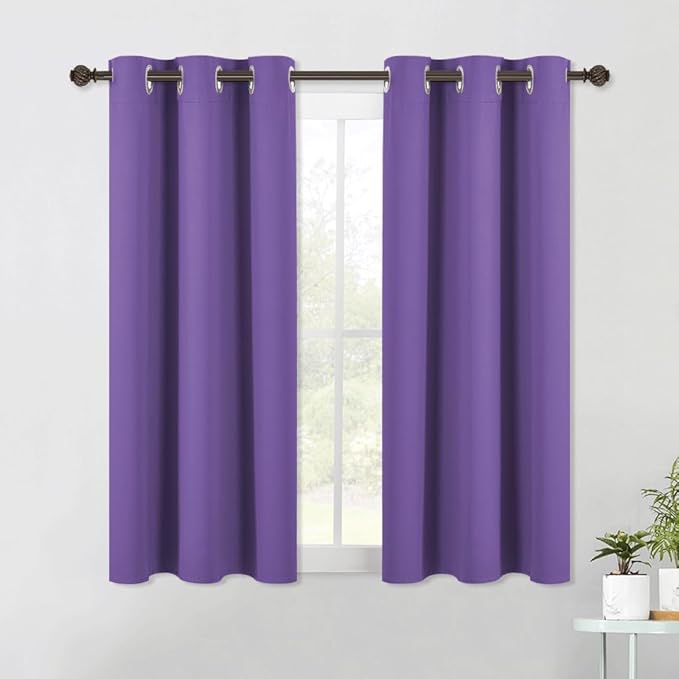 NICETOWN Kitchen Blackout Short Curtain Panels for Bedroom, Lilac Purple, 2 Panels, W42 x L45 -Inch, Thermal Insulated Grommet Top Blackout Draperies and Drapes
