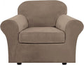 H.VERSAILTEX Rich Velvet Stretch 2 Piece Cover Chair Slipcover Sofa Cover Furniture Protector Couch Soft with Elastic Bottom Chair Couch Cover Width Up to 49 Inch (Chair, Mocha)