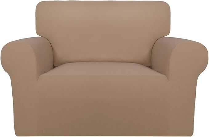 PureFit Super Stretch Sofa Slipcover – Spandex Non Slip Soft Couch Sofa Cover, Washable Furniture Protector with Non Skid Foam and Elastic Bottom for Kids, Pets (Oversized, Camel)