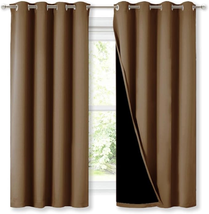 NICETOWN 100% Blackout Lined Curtains, Totally Darkness Drapes with Silver Grommet, Thermal Insulated Drapes for Master Bedroom (Gold Brown, 1 Pair, 52 inches Width x 63 inches Length Each Panel)